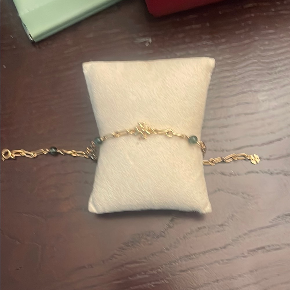 Tory Burch Gold and Green Braided Bracelet